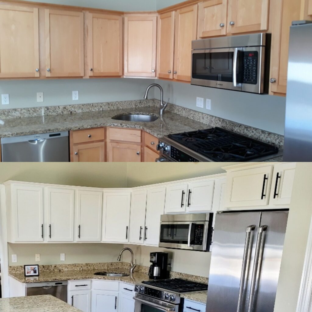 Before and after refinished Kitchen