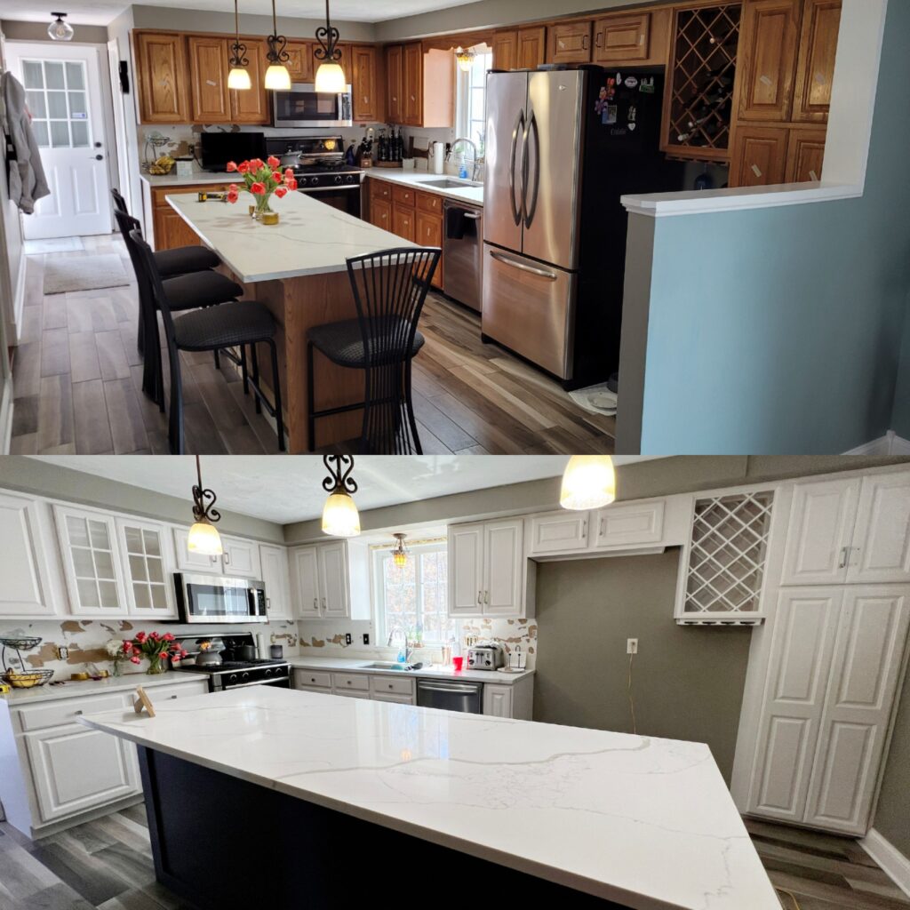 Before and after refinished Kitchen
